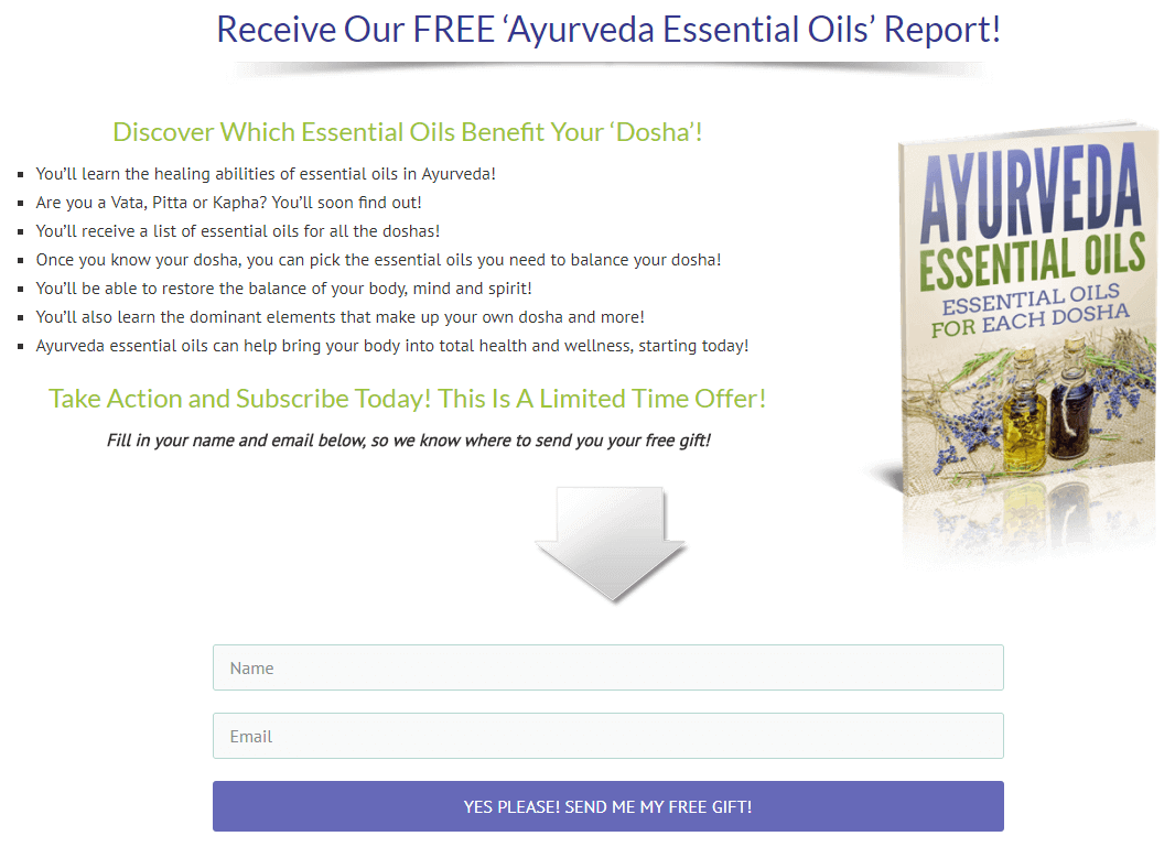 Ayurveda Essential Oils PLR Squeeze Page Graphic