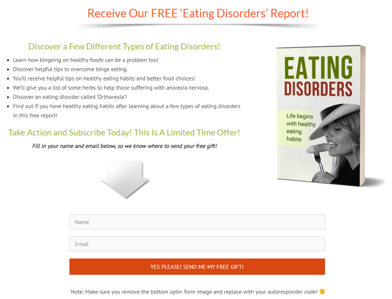 Eating Disorders PLR Squeeze Page