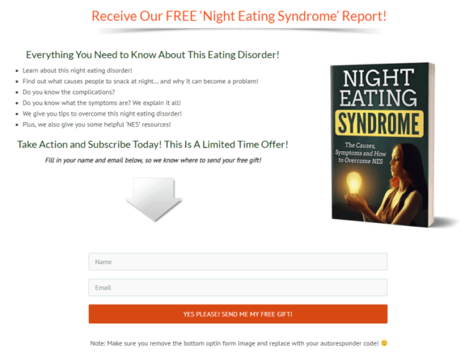 Night Eating Syndrome PLR Squeeze Page Graphic