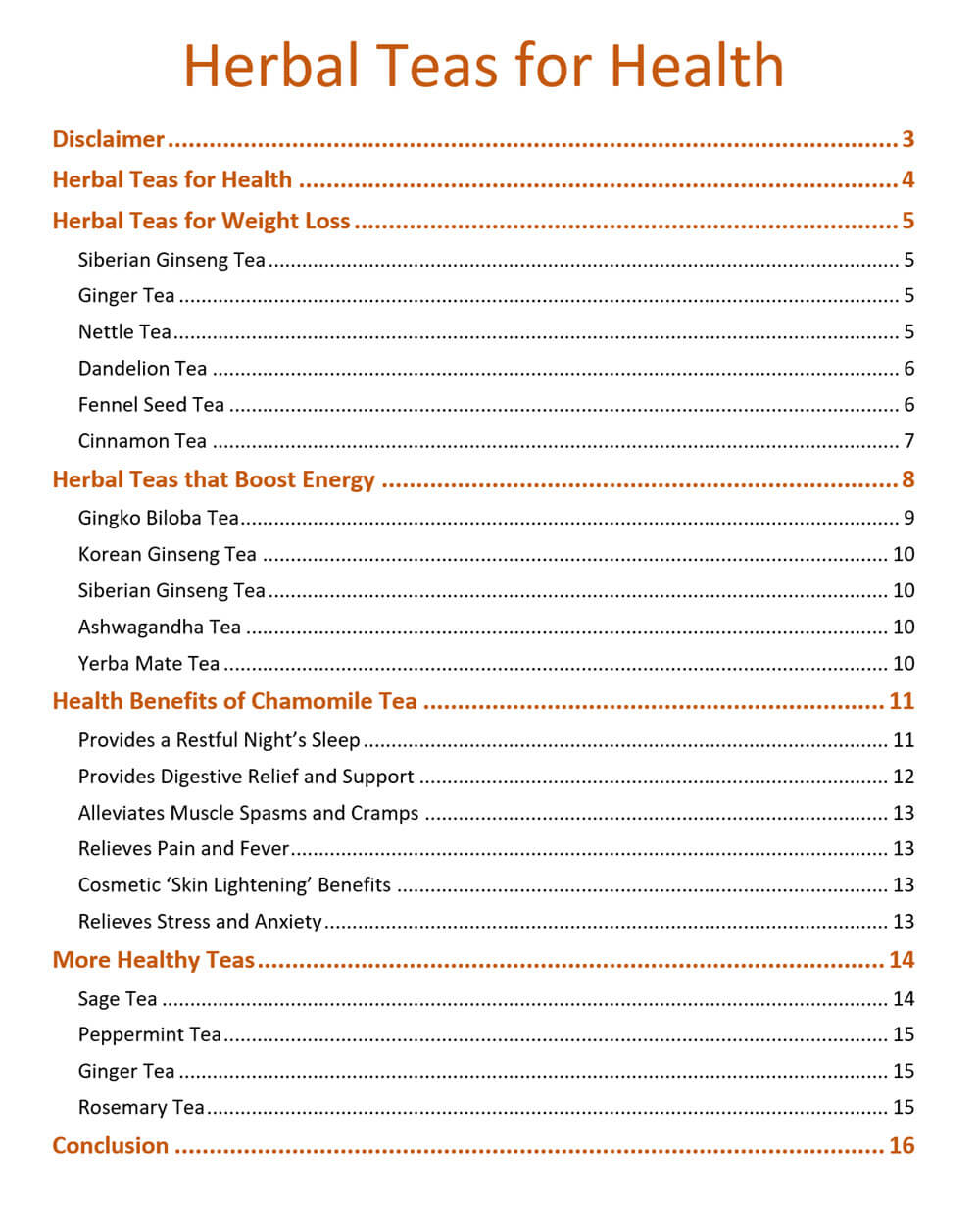 Herbal Teas PLR Report Contents