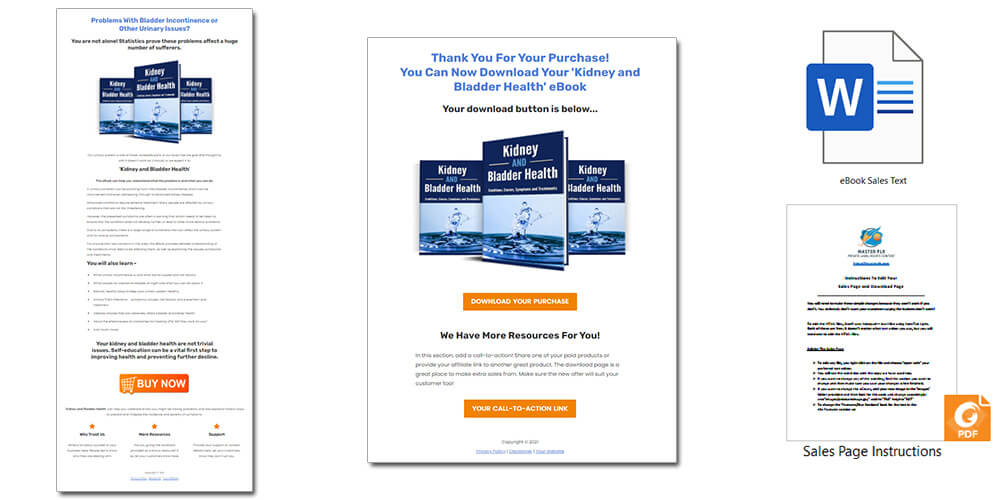 Kidney and Bladder Health PLR eBook Sales Page and Download Page