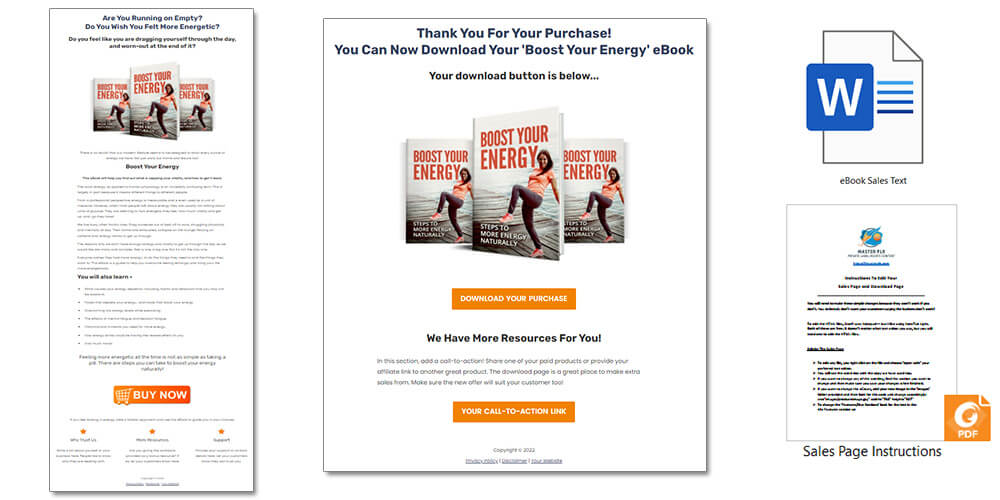 Boost Your Energy PLR eBook Sales Page and Download Page