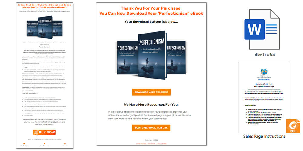Perfectionism PLR eBook Sales Page and Download Page