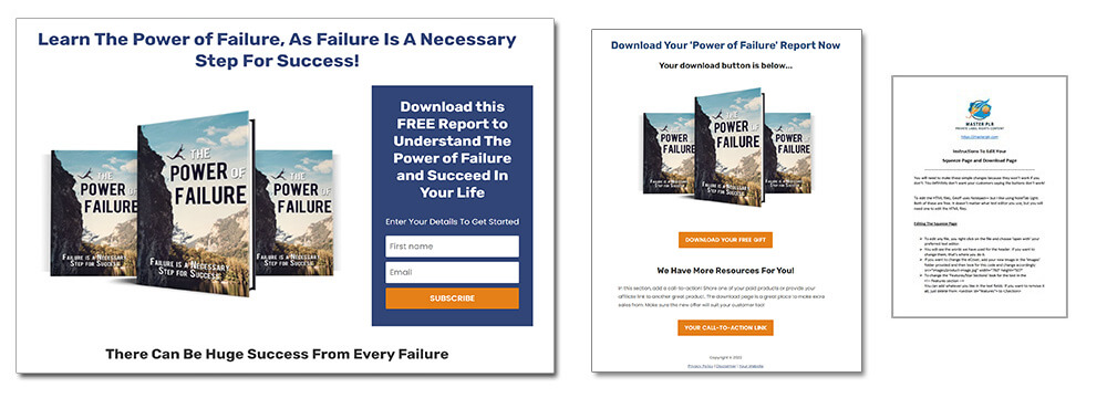 Power of Failure PLR Custom Squeeze Page (or Optin Page), Download Page