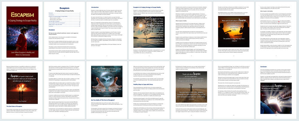 Escapism PLR - Coping Strategy to Escape Reality PLR Report Contents Graphic