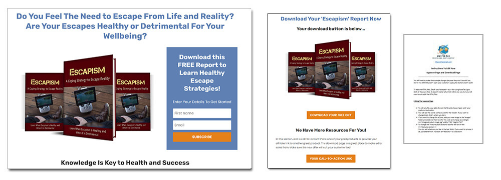 Escapism PLR Report Squeeze Page (or Optin Page), Download Page 3