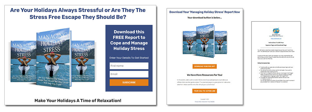 Managing Holiday Stress PLR Report Squeeze Page (or Optin Page), Download Page