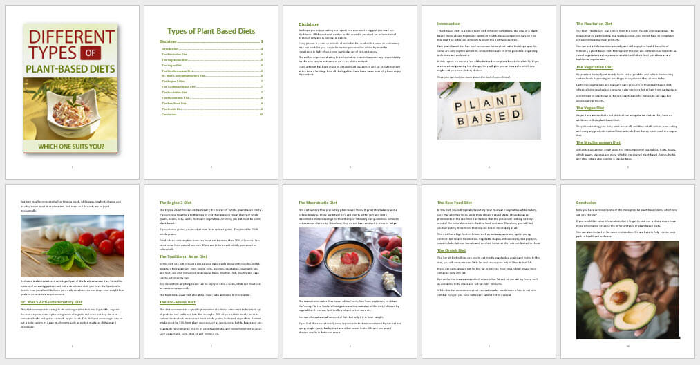Different Types of Plant Based Diets PLR Report Content Graphic