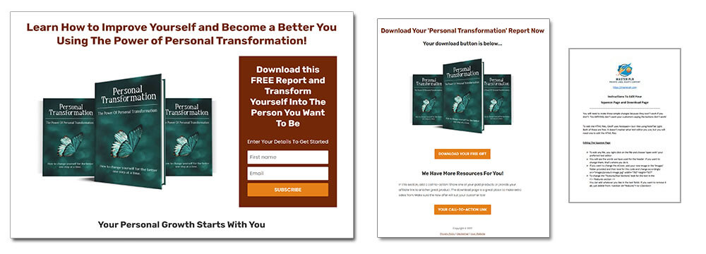 Personal Transformation PLR Custom Squeeze Page (or Optin Page), Download Page