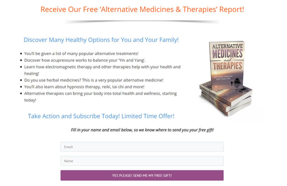Alternative Therapies PLR Report Squeeze Page