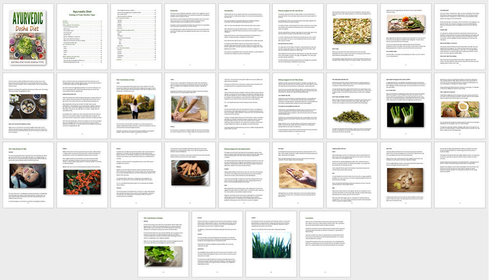 Ayurvedic Dosha Diet PLR eBook Contents Graphic