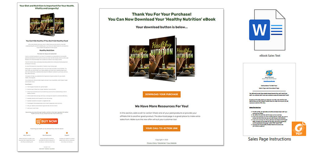 Healthy Nutrition PLR Sales Page and Download Page Graphic