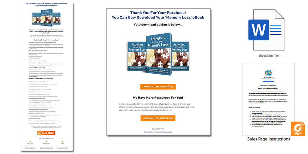 Activities For Memory Loss PLR eBook Sales Page